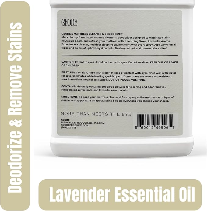 Geode Mattress Cleaner &amp Deodorizer – Natural Enzyme Formula for Stain &amp Odor Removal Sweet Lavender Aroma Eco-Friendly &amp Non-Toxic Safe for All Fabrics – Gallon (128fl oz)
