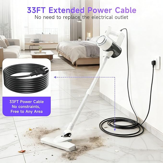 Lightweight Corded Stick Vacuum Cleaner | 33 ft Extra-Long Power Cable | 600W 17Kpa Suction | 1.5L Dust Cup | Washable HEPA Filter | for Hard Floors Tiles Convertible to Handheld