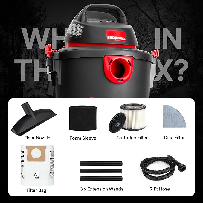 Shop-Vac 5985005 6 Gallon Wet/Dry Vacuum 3.5 Peak HP 1.25 Inch Diameter x 7 Foot Hose 6 Foot Cord Ideal for Home Garage and Workshop Cleaning