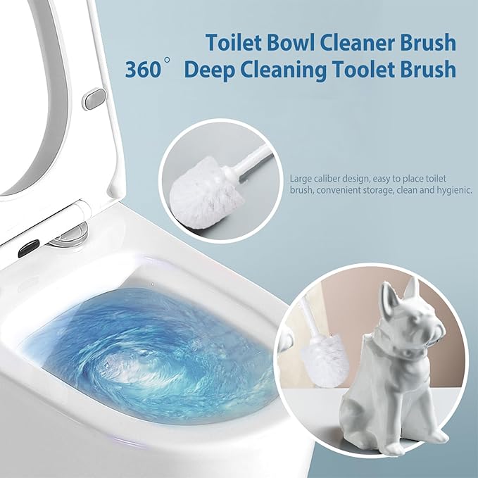 Cute Shar Pei Dog Toilet Brush Holder - White Ceramic Decorative Toilet Brush Set for Bathroom Semi-Open Quick-Dry Design Unique Animal Bathroom Decor Gift for Dog Owners