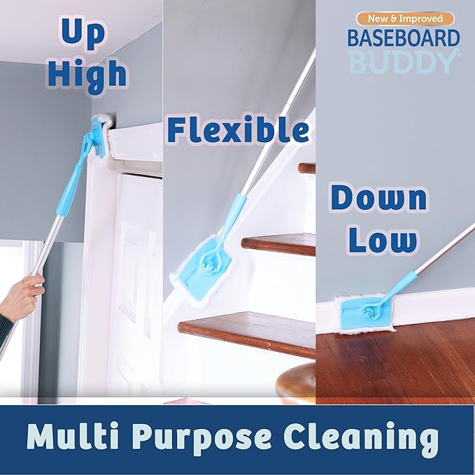 Baseboard Buddy | Lightweight Home Cleaning Essential Perfect for Baseboards Moldings &amp Walls Glide &amp Wipe Trapping &amp Locking Dirt &amp Dust | As Seen on TV (1 Baseboard Buddy &amp 3