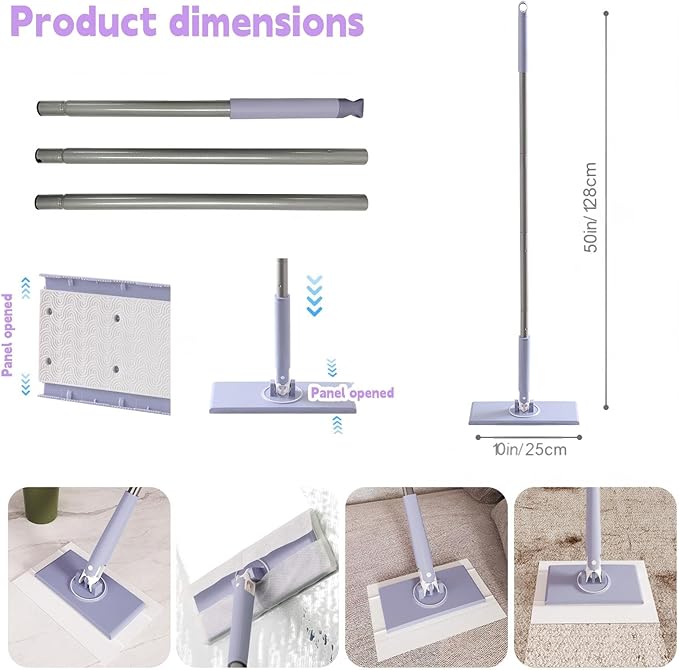 Snap Grip Mini MopZero Touch No Wash Lazy MopCompatible with Swiffer &amp Face Towels360 Degree Rotating Adjustable for Wet/Dry FloorsTileHardwoodCorners.(50 inches+Cloth *10).