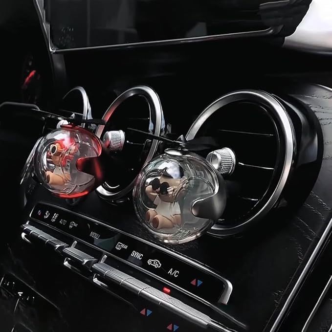 2Pcs Pilot Car Air Freshener Cute Bear Car Vent Clip Air Freshener Automotive Air Outlet Fan Diffuser Automotive Interiors Vent Decoration (Silver+Red)