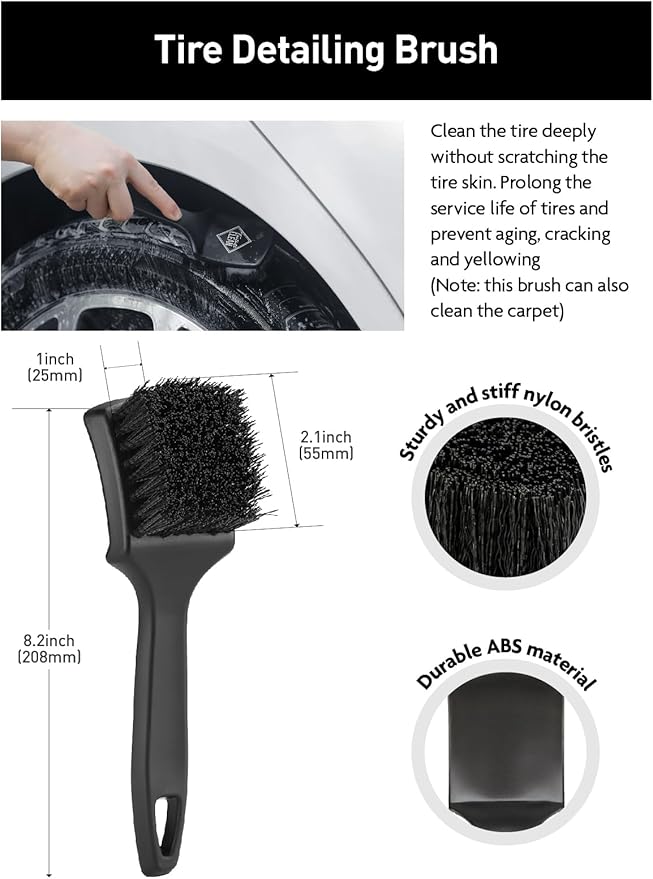 Fantasticlean 7PCS Car Wheel Cleaning Pro Kit Tire Brush Soft-bristled Rim Brush Microfiber Flat Wheel Brush Double-Ended Detailing Brush Detailing Pads Scratch-Free &amp Multipurpose
