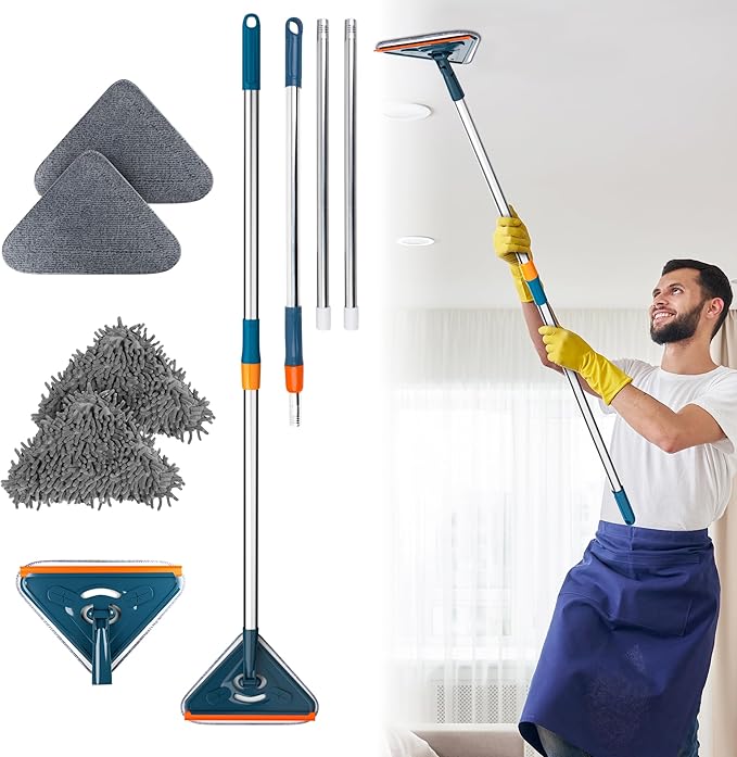 ABC PACK &amp SUPPLY Wall Mop Cleaner with Long Handle Adjustable 31–79 Inch Flat Microfiber Head Stainless Steel Handle Dark Green