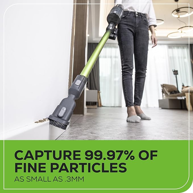 Greenworks 24V Brushless Cordless Stick Vacuum Lightweight Handheld Pet Anti-Allergen HEPA Filtration Hard Floor Carpet Car 4Ah Battery and 30-Minute Charge Time (Green)