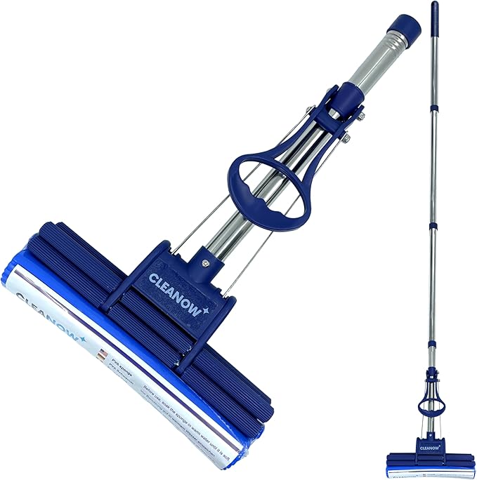 OneTouch GO! Floor Cleaner Wring Mop Cleaning Tool with Wringing Function - Sponge mop for Cleaning Floors- with PVA Sponge and Stainless Steel mop Handle