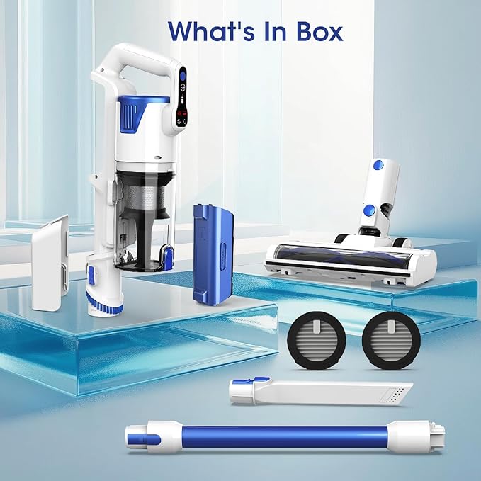 whall Cordless Vacuum Cleaner 45KPA 88000RPM Vacuum Cleaners for Home with LED Display Self-Standing &amp Anti-Tangle Lightweight Stick Vacuum for Pet Hair Carpet Hard Floor Azure