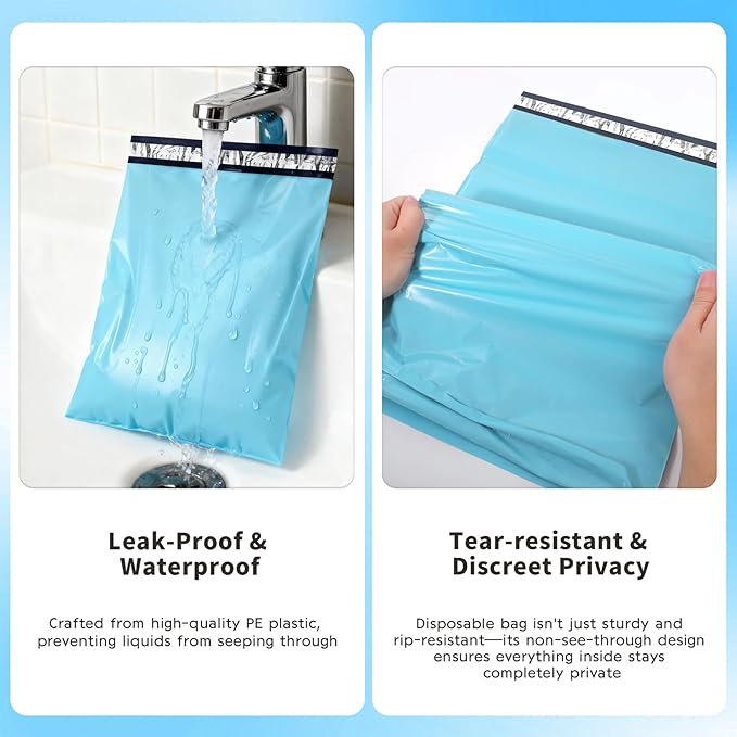 PHOGARY 100Pcs Adult Diaper Disposal Bags Disposable | Odor Lock Leak-Proof &amp Tear-Resistant | Large 11.8 x 17.3 Inch Discreet Disposal Bags for Incontinence Supplies (Blue)