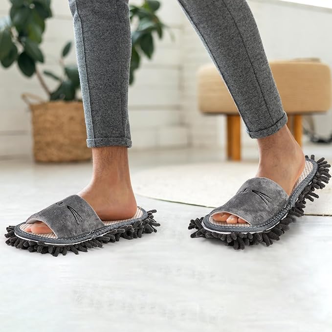 Bekith 4 Pairs Washable Mop Slippers Detachable Microfiber Cleaning Shoes for Women Men Home Office Floor Dust Dirt Clean Medium