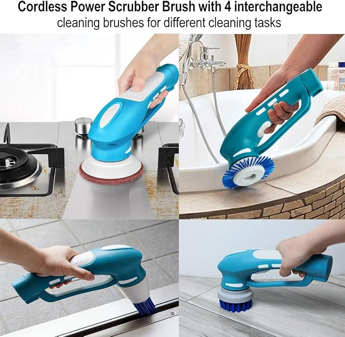 RICHOOSE Cordless Electric Spin Scrubber with 6 Brush Heads &amp 2 Rechargeable Batteries Power Scrubber for Shower Tile Grout Tub Bathroom Cleaning IPX7 Waterproof Handheld Scrubber