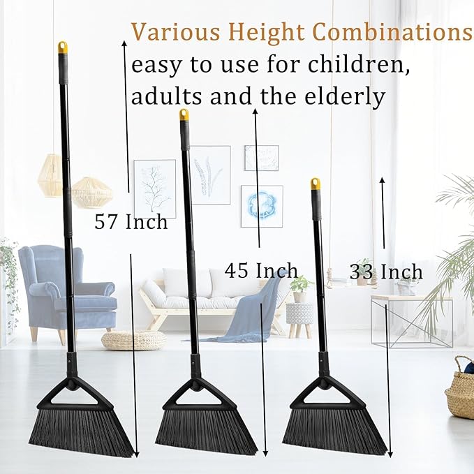 3PCS Heavy Duty Broom Broom for Sweeeping Indoor and Outdoor Angle Broom with Long Pole Outdoor Broom for Courtyard/Garages/Slidewalk Indoor Broom for Kitchen Lobby Cantee Black