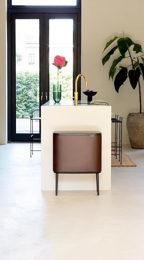 Brabantia Bo Touch Bin - 11 + 23L Inner Buckets (Mineral Cosy Brown) Waste/Recycling Kitchen Bin - Soft-Touch