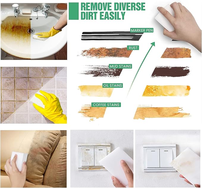 100Pack Magic Sponge Eraser Melamine Sponge Foam Non-Scratch Heavy Duty Kitchen Scrub Pads Multi-Functional Household Cleaning Sponges for Dish Bathroom Bathtub Sink Cup Wall Cleaner