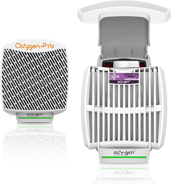 Oxygen-Pro - Starter Kit - Commercial Air Freshener and Deodorizer Wall Mounted Battery Operated Automatic Dispenser Odor Eliminator and Fragrancing System (Medium Scent) 120 Day Supply