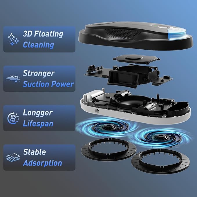 KKI Window Cleaning Robot Automatic Window Cleaner Robot AC Power Dual Spray Max 3200Pa AI Path Planning &amp Edge Detection for High-Rise Windows GlassDoor10xCloths X3