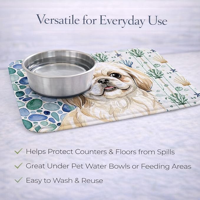 Caroline's Treasures Cream Pekingese Coastal Sea Glass Dish Drying Mat Absorbent Dish Drying Mat Pad for Kitchen Counter Dish Drainer Mat for Countertop 14 x 21 Multicolor