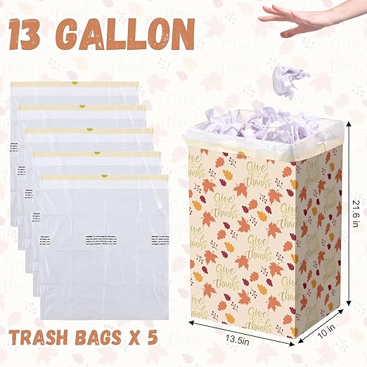 13 Gallon Thanksgiving Disposable Pop up Trash Cans for Parties with Fitted Bags 4 Pack Extra Large Cardboard Garbage Cans Fall Party Supplies Thick Recycled Bins Garbage Can