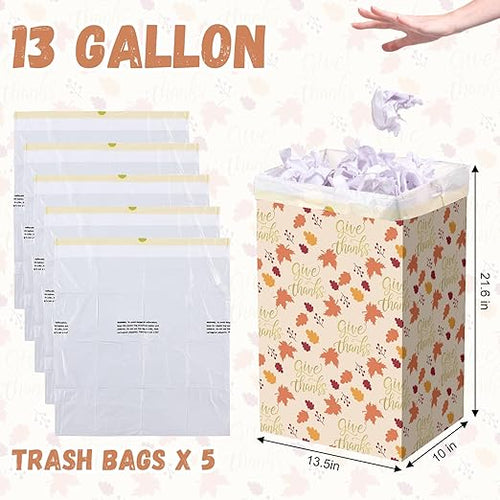 13 Gallon Thanksgiving Disposable Pop up Trash Cans for Parties with Fitted Bags 4 Pack Extra Large Cardboard Garbage Cans Fall Party Supplies Thick Recycled Bins Garbage Can