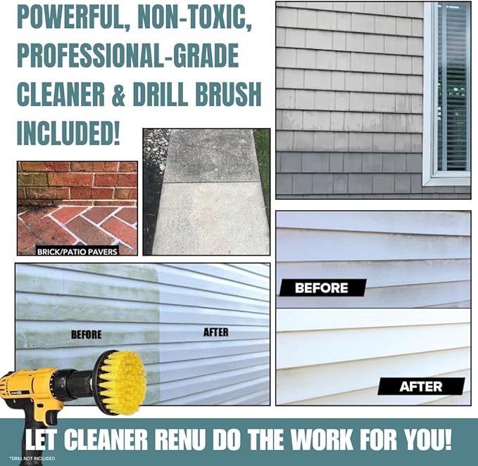 Renu Cleaner Concentrate Whole House Kit - Heavy Duty Cleaner Removes Stains Oxidation &amp More. Ideal For Vinyl Siding Decks Patio Fences Pavers &amp Outdoor Fabrics. Cleans an Incredible 30