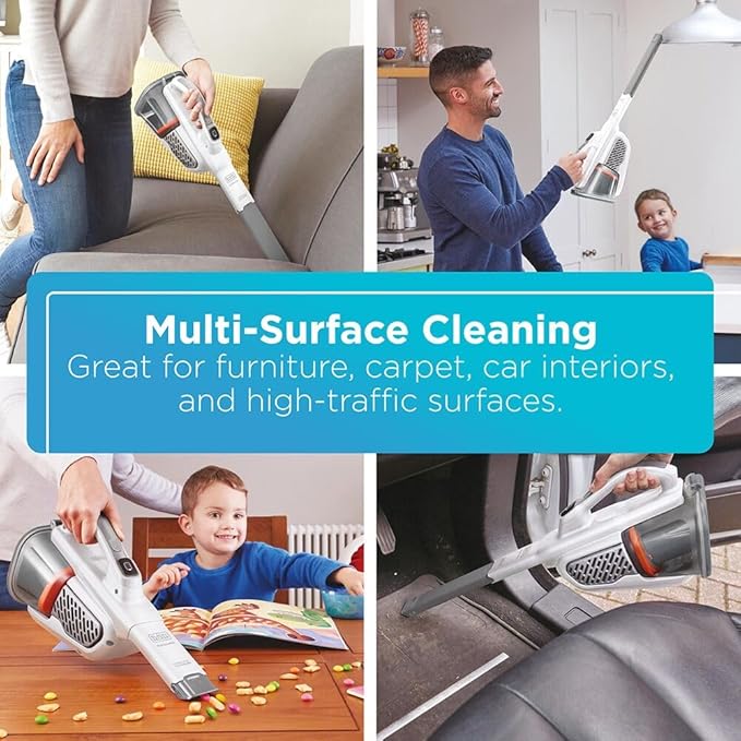 BLACK+DECKER Dust Buster Hand Held Vacuum Cordless Rechargeable Portable Vacuum for Car Extended Runtime Powerful Suction Extra Long Crevice Tool AdvancedClean+ (HHVK320J10)