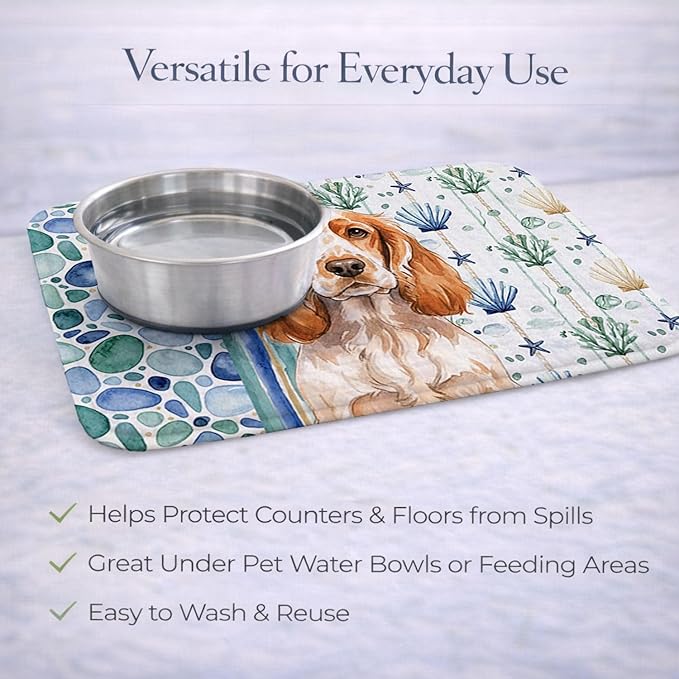 Caroline's Treasures Orange Roan English Cocker Spaniel Coastal Sea Glass Dish Drying Mat Absorbent Dish Drying Mat Pad for Kitchen Counter Dish Drainer Mat for Countertop 14 x 21 Multicolor