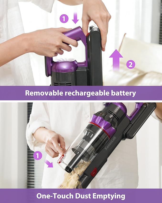 Cordless Vacuum Cleaner 75Mins/55KPa/650W Self-Standing Stick Vacuum Cleaners for Home Rechargeable Lightweight Cone Filtration&ampAnti-Tangle for Hard Floor Carpet Hardwoods Pet Hair