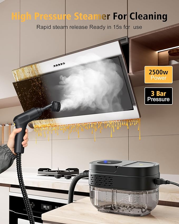 Steamer for Cleaning3-Speed Adjustable Handle1.69 Quarts Large Capacity Tank Steam Cleaner Handheld Detachable 13PCS Accessories steamer for CarHome kitchensCamping