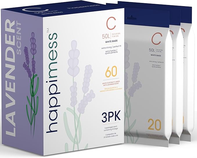 Eyely MPH3101C-WHITE Zane 13.2-Gallon Lavender Scented Drawstring Trash Can Liner White (60-Count 3-Packs of 20 Liners)