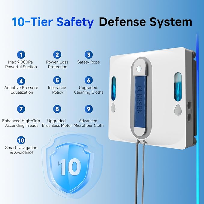 Window Cleaning Robot9000Pa Sauction &amp 75N Cleaning Force with 4 Water Spray Support 5 Cleaning Modes &amp Remote ControlWindow Cleaner Robot for Wet Cleaning Frame &amp Frameless Windows &amp