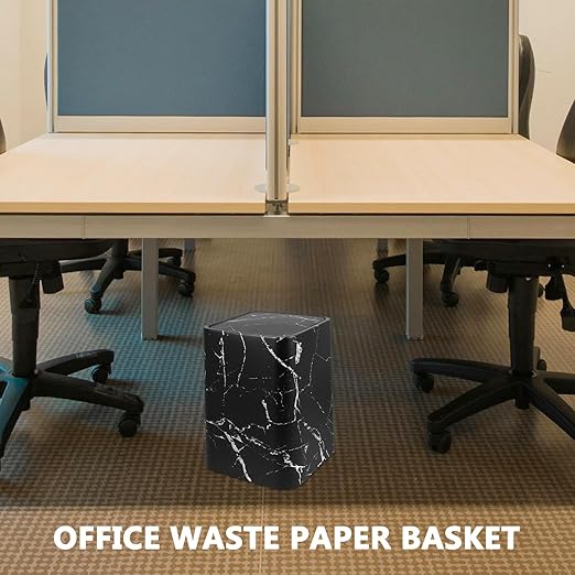Marble Pattern Wastebasket with Lid Medium Size Square Trash Can Black Marble Texture Double Layer Garbage Bin for Home Bathroom Kitchen Office Use