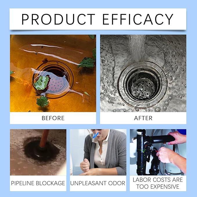 Drain Cleaner - Professional Strength Drain Unblocker for Kitchen Bathroom Sink &amp Toilet - Removes Clogs Fast &amp Leaves No Residue(2PCS)