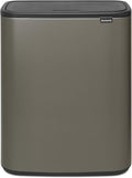 Brabantia Bo Touch Top Kitchen Trash Can with Dual Compartments | Platinum | 2 x 8 Gal Inner Buckets | Soft-Close Garbage Can Light Touch Opening Stay-Open Lid | Fits Against Wall | + Trash Bags