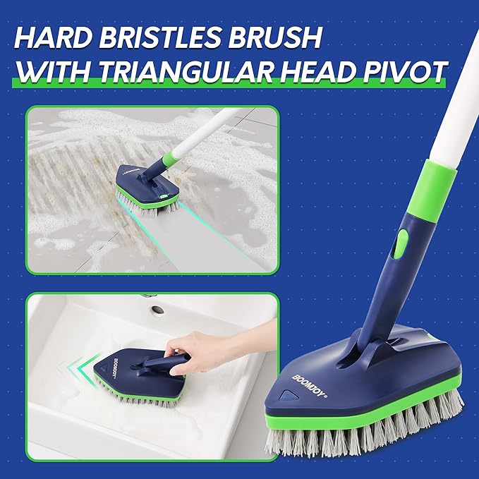 BOOMJOY 4 in 1 Shower Cleaning Brush 58 Extendable Tub and Tile Scrubber Set Grout Brush with Long Handle Shower Tile Floor Scrubber for Cleaning Baseboard Bathroom Toilet Kitchen