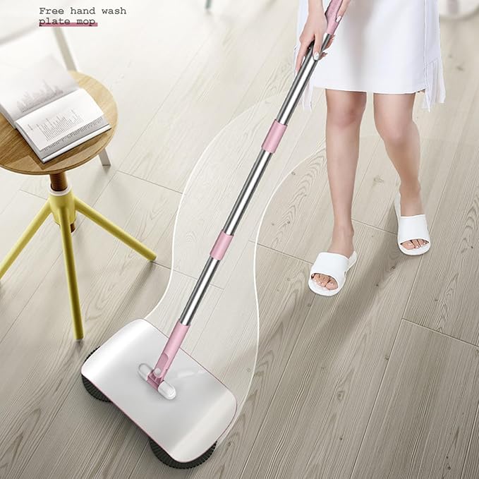 Household Hand Push Sweeper Multi Purpose Mop Broom Dustpan Blue Pink Manual Floor Cleaning Tool for Home Household Hand Push Sweeper (Pink)