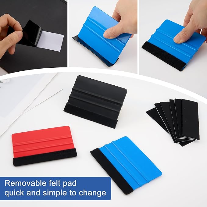 Tint Squeegee 30 Pcs Deformation-Resistant Vinyl Squeegee with Fabric Felt Edge and Removable Felt Pad Prevents Scratches and Scuffs 4x2.9 Inches for Window Tinting Car Film or Poster Application