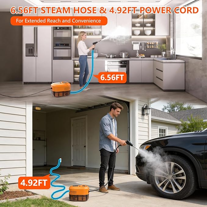 Steam Cleaner for Home &amp Car - 1800ML Water Tank 15s Heat-Up Portable Steamer for Cleaning 6 Level Handheld Steam Cleaner for Car Detailing with 17 Accessories for Furniture Grease Carpet Grou