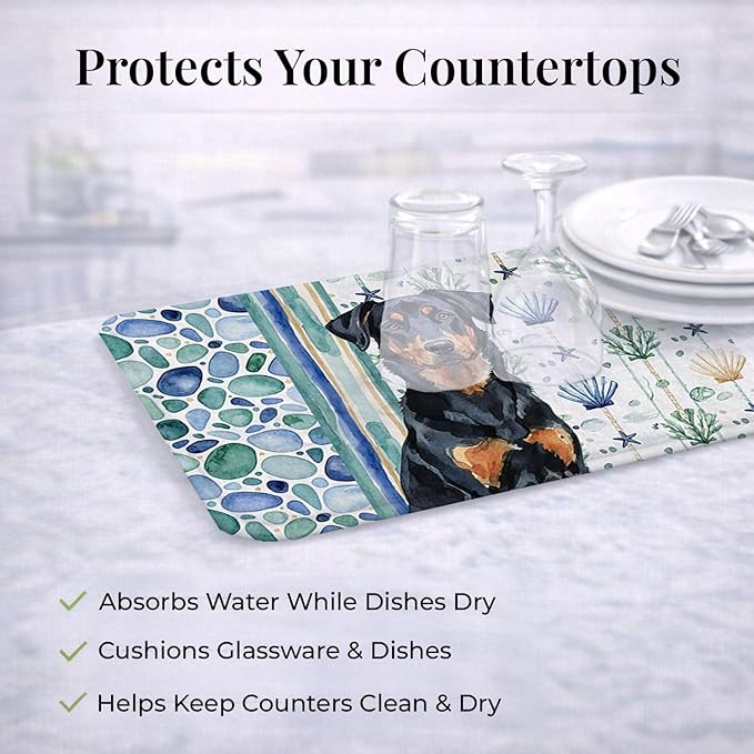 Caroline's Treasures Beauceron Coastal Sea Glass Dish Drying Mat Absorbent Dish Drying Mat Pad for Kitchen Counter Dish Drainer Mat for Countertop 14 x 21 Multicolor
