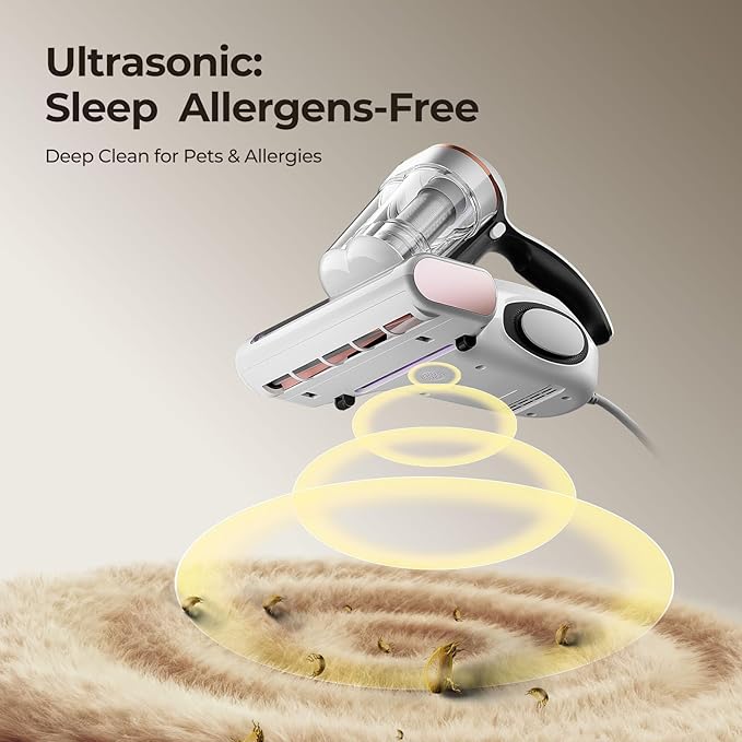 JIGOO Bed Vacuum Cleaner with Dust Sensor Mattress Vacuum Cleaner with UV &amp Ultrasonic and High Heating 13Kpa Suction 500W Powerful Double-Cup Handheld Vacuums (J300 Corded)