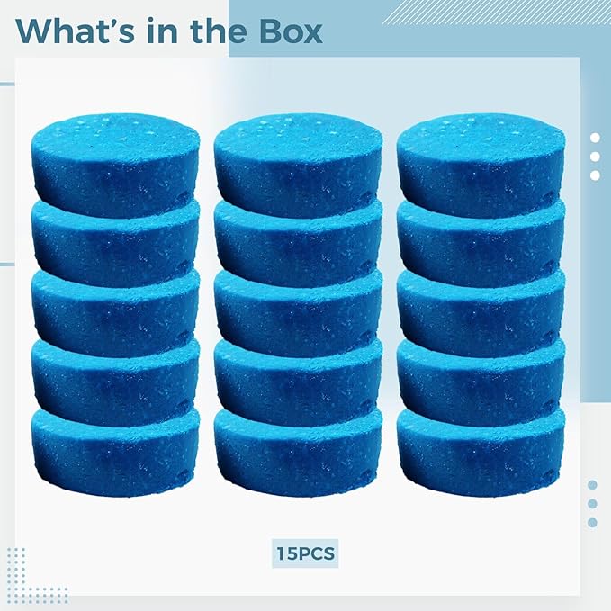 15 Pcs Toilet Bowl Cleaner Tablets Blue Automatic Odor Control Long-Lasting Individually Wrapped Bathroom Hygiene