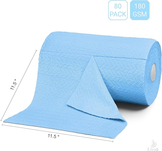 LIVOS Microfiber Cleaning Cloth Roll - 80 Pack Reusable Paper Towels Microfiber Towels for Cars Super Absorbent Lint Free Cleaning Rags for House Kitchen Window-Light Blue 11.5x11.5