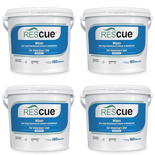 REScue One-Step Disinfectant Cleaner &amp Deodorizer Wipes for Vet Use – Cleaner for Kennels Litter Boxes Vet Offices Pet Grooming Surfaces – Extra Large 160-Count Wipes Bucket (4 Pack)