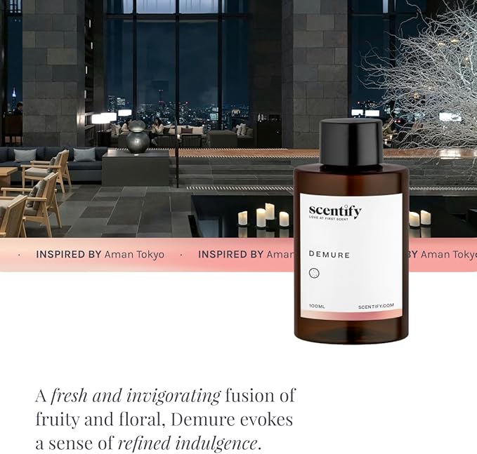 Scentify Demure Aroma Oil Refill for Diffusers – Fresh Citrus &amp Soft Floral Scent with Musk &amp Sandalwood – Luxury Aromatherapy Fragrance Oil 100ml / 3.38oz