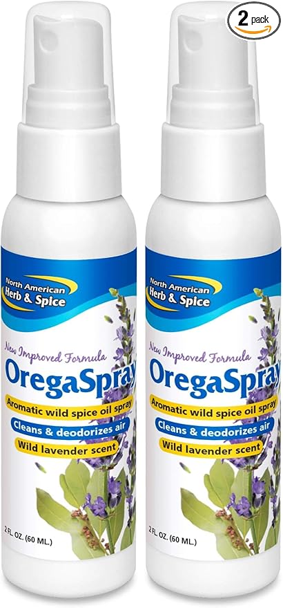 North American Herb &amp Spice OregaSpray - 2 fl oz - All-Natural Surface Cleaner Air Deodorizer &amp Vegetable Wash - Includes Clove Cumin Lavender Oregano Oil - Non-GMO (Pack of 2)
