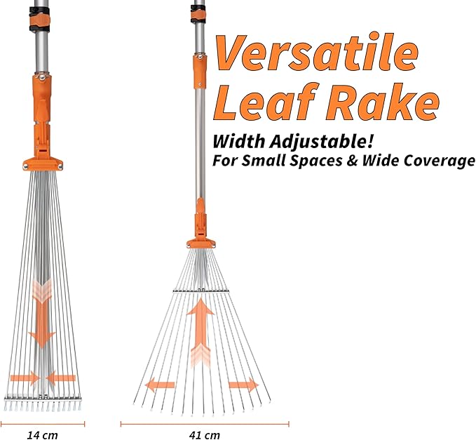 5-24 ft Telescoping Roof Rake 30 ft Reach // Collapsible Roof Rake for Leaves and Pine with Extension Pole // Roof Cleaning Tool for Gardening and Lawns // High Reach Adjustable Metal Leaf Raker