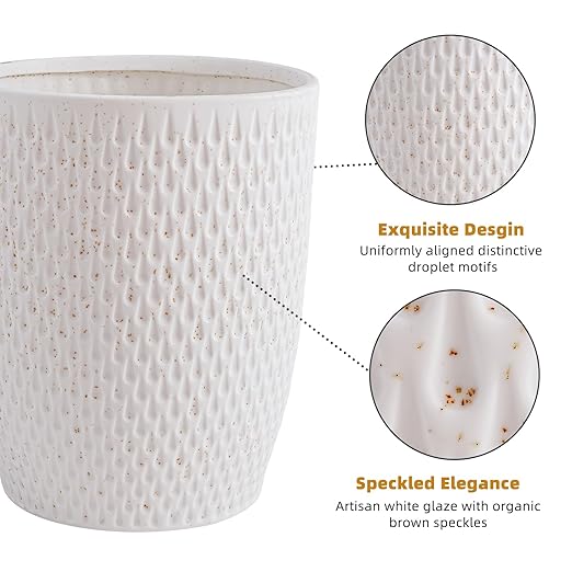 White Ceramic Trash Can - Small Trash Can Wastebasket for Bathroom Kitchen Office &amp Home Decor - Ceramic Round Garbage Container Basket Bin (2.5 Gallon)