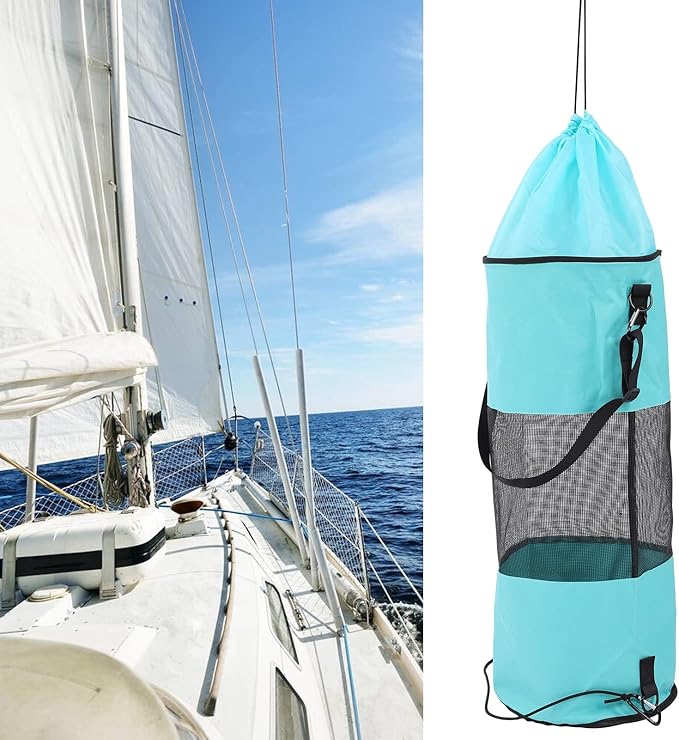 Reusable Boat Trash Bag Waterproof Mesh Garbage Bag for Boat Outdoor Camping Kayaking with Elastic Top and Sturdy Buckle Strap for Secure Mounting