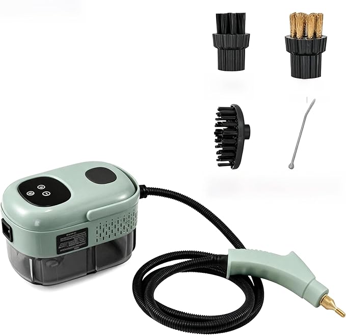 PowerSteam Pro 2500W Multi-Surface Steam Cleaner 3.0 BAR High-Pressure 15-Second Fast Heat-Up with 6 Attachments for Grills Kitchen Floors Cars and Sanitization (Green)