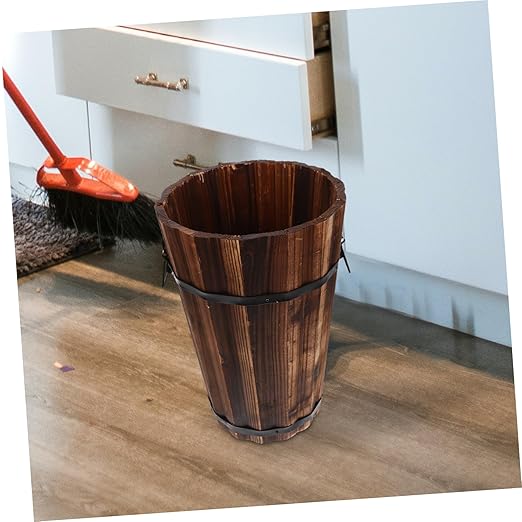 NUOBESTY Rustic Wooden Trash Can Sized Waste Basket with Handle for Bedroom Living Room Office Versatile Storage for Home