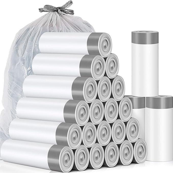 4 Gallon 480 Count Small Trash Bags Bulk Drawstring Plastic Small Garbage Bags Trash Can Liner 15 Liter for Bathroom Restroom Bedroom Office Toilet(Gray)